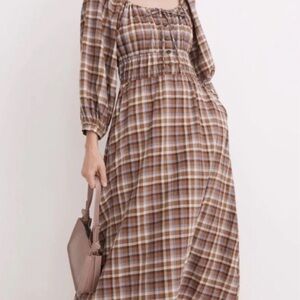 Madewell Plaid Long Sleeve Dress  Brown